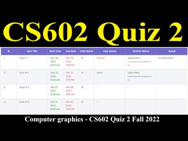 CS602 Quiz 2 | CS602 QUIZ 2 FALL 2022 | Computer graphics - CS602 Quiz 2 Fall 2022