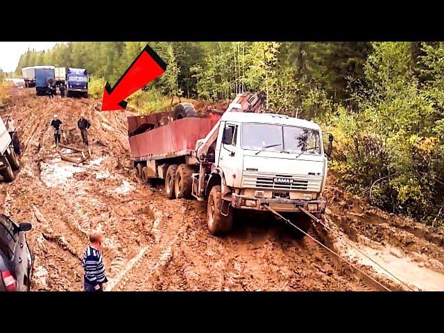 BEST Crazy Trucks Driving Skills ! Crossing River & Extremely Bad Muddy Roads