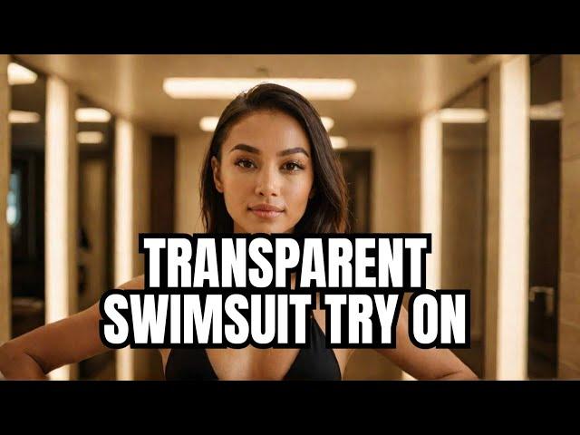 [4K USA] Mirror cleaning  TRY ON HAUL Transparent Black SWIMSUIT with Tina