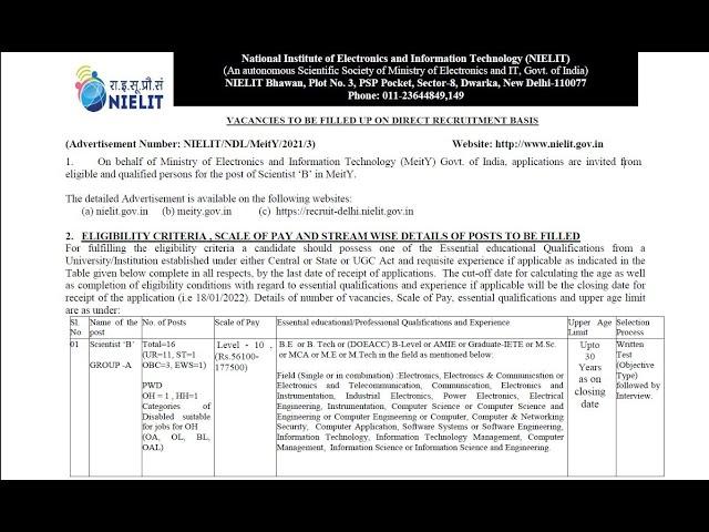 NIELIT - MEITY Recruitment 2022