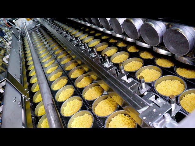 The amazing process of mass producing delicious ramen. Ramen factory in Korea