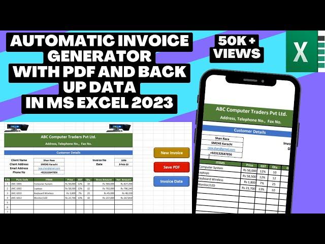 Fully Automated Invoice Generate with Database and PDF of invoice in Excel 2023