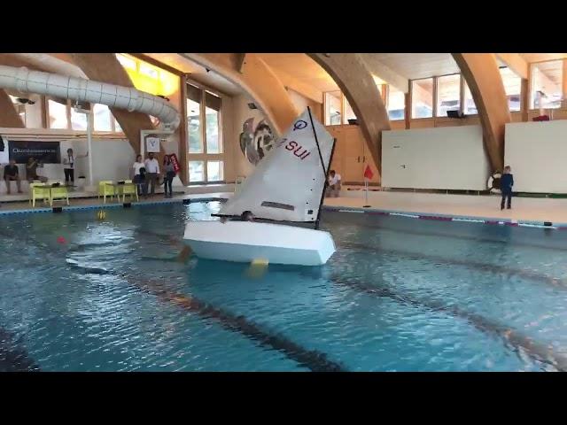 Optimist sailing on Gstaad indoor pool