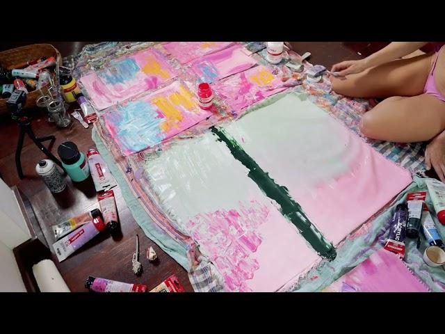 Pink & Green Pastel Sunset: Abstract Painting Timelapse with Commentary