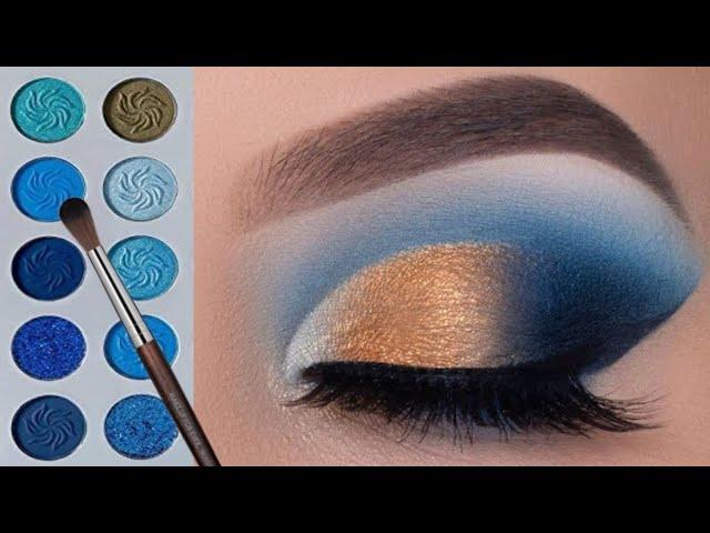 Golden Blue smokey eyes makeup tutorial for beginners | blue eyes makeup