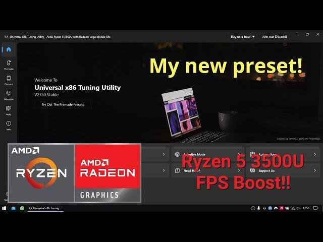 How to improve performance on RYZEN 5 3500U - AMD APU Tuning Utility