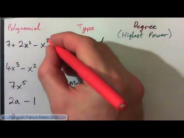 Identify Type and Degree of Monomial, Binomial, Trinomial