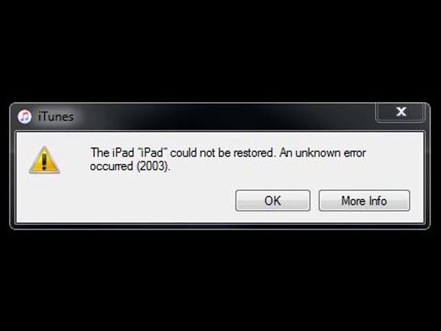 The iPad "iPad" coul not be restored. An unknown error occurred (2003)