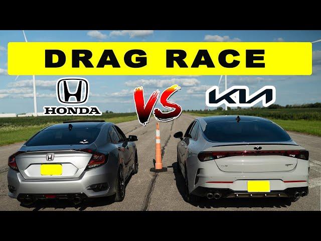 Kia K5 GT vs Tuned Honda Civic 1.5t, drag and roll race!