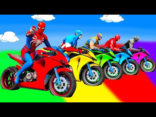 الأبطال الخارقين على القضبان دوامة قمع جسر ‍️ SPIDER MAN!on Motorcycle in Spiral Bridge Stunt Rid