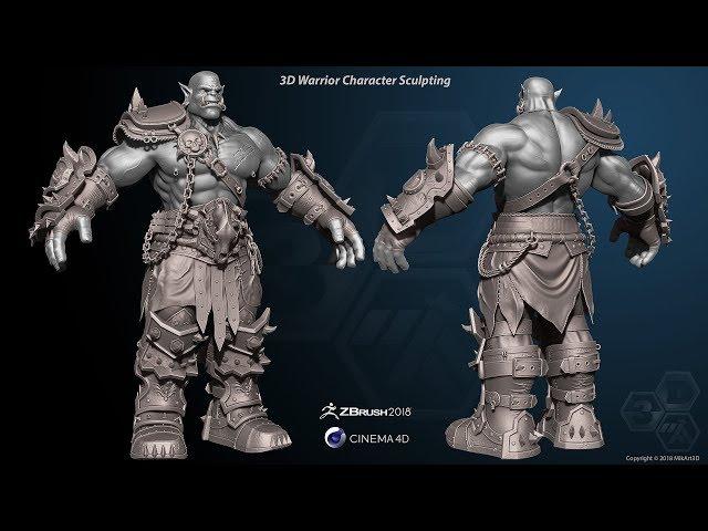 ZBrush 2018 - 3D Game Character Development - Part 1 - WARCRAFT ORC WARRIOR (Preview)