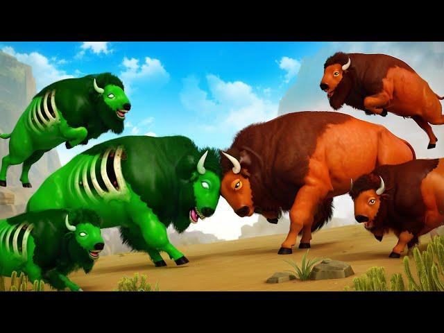 Zombie Bisons vs. Normal Bisons: Epic Battle of the Beasts! Who Will Prevail?