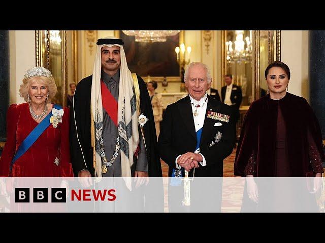 King Charles welcomes Qatar's Emir for UK visit | BBC News