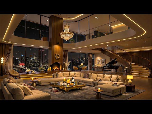 Luxury Apartment Ambience in New York City with Soft Piano Jazz Music for Relaxation