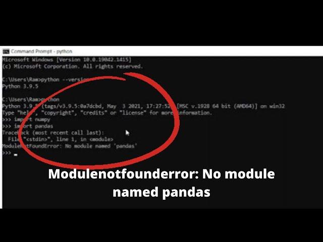 modulenotfounderror no module named 'pandas' | How to install  pandas from cmd