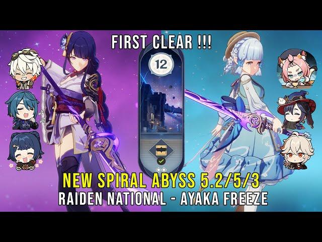 NEW Genshin Impact Abyss 5.2/5.3 | C0 Raiden National and C0 Ayaka Freeze | Floor 12 9 Stars