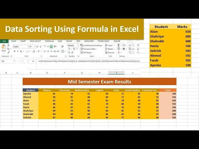 Excel Tricks for Formula-based Data Sorting | excel tutorial | excel tutoring | sort in excel