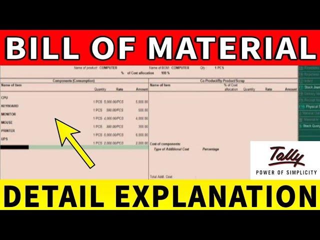 "Bill of Material" Feature in Tally.ERP 9 with example | Tally Tutorial in Hindi |
