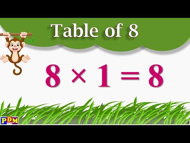 Table of 8 | Table of Eight | Multiplication Table of 8 x 1= 8 ka Times Tables Practice English,