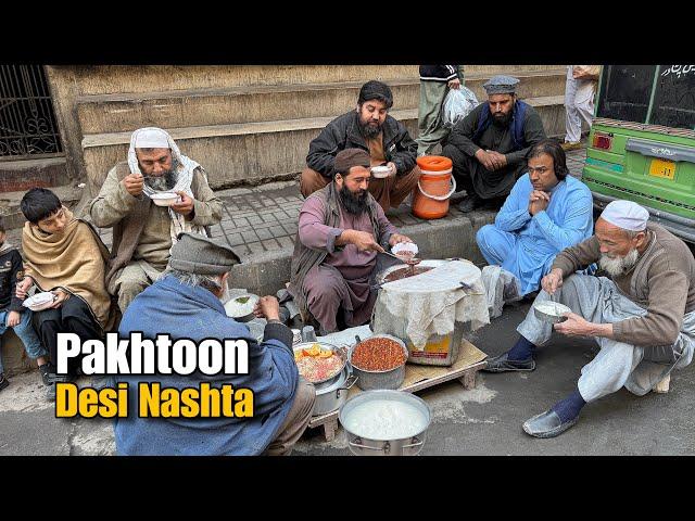 CRAZIEST PAKHTOON DESI NASHTA-ROADSIDE BEST PESHAWARI STREET FOOD BREAKFAST IN KPK FOOD STREET 2025