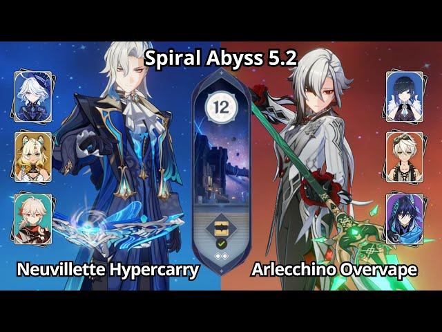 C0 Neuvillette Hypercarry & C0 Arlecchino Overvape - Spiral Abyss 5.2 Floor 12 Genshin Impact