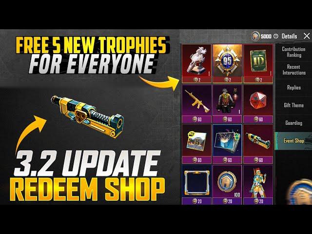 Free Materials Free New Gun Skin | Free New Trophy & Mythic Lobby | 3.2 Update New Redeem Shop |PUBG