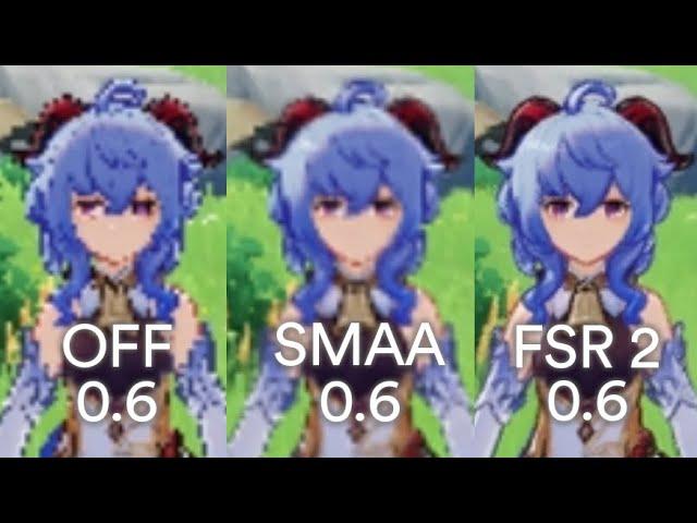 GENSHIN IMPACT 3.3 AA Comparision OFF vs SMAA vs FSR 2 [ 0.6 - 1.0 ]