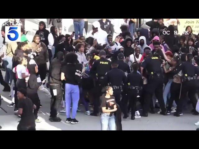 Long Beach Police break up fight amongst youth at the Pike Outlets