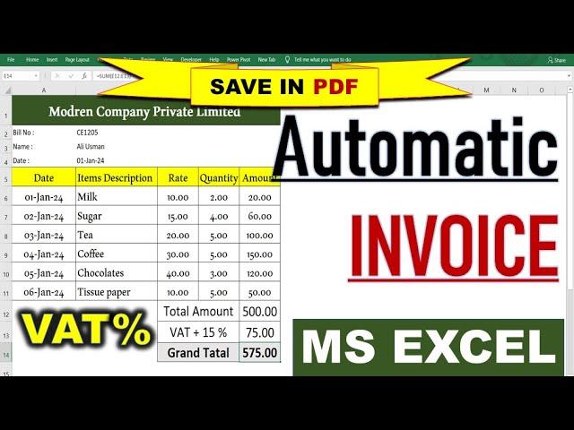 how to create fully automatic invoice in Excel | invoice bill in excel | Microsoft Excel