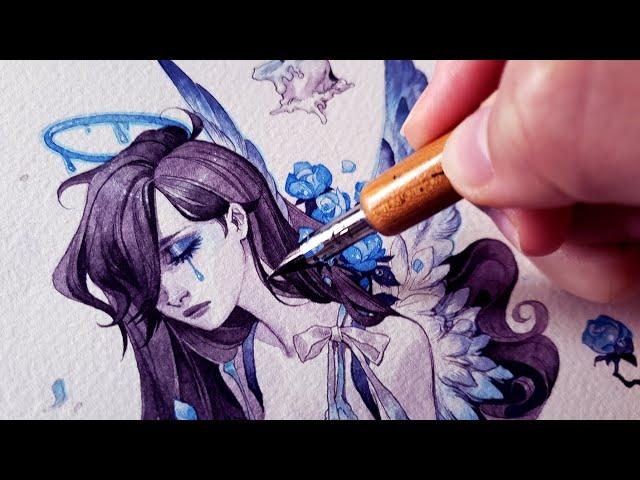 INK ILLUSTRATION  Graveyard Angel  // full art process