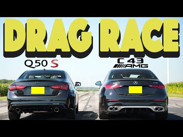 New Mercedes C43 AMG vs Infiniti Q50 RedSport, no replacement for displacement? Drag & Roll Race