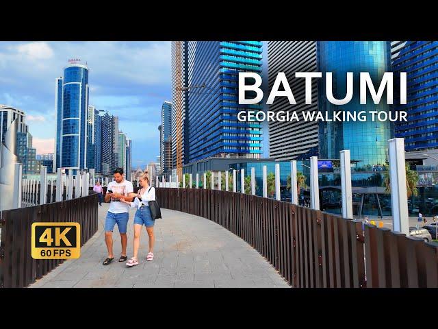 Walking tour in Batumi, Georgia through skyscrapers on Shartava Avenue 4K 60 FPS