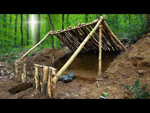 Building a Hut Deep in the Wilderness - Survival Shelter