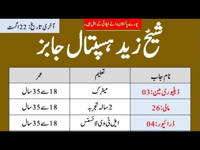 Today New Jobs in Sheikh Zayad hospital in Lahore Pakistan|jobs in Lahore