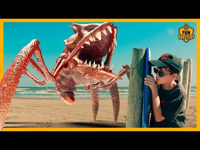 Giant Halloween Monster Crab! 1,000 Pound Scary Creature Battles FunQuesters Aaron & LB