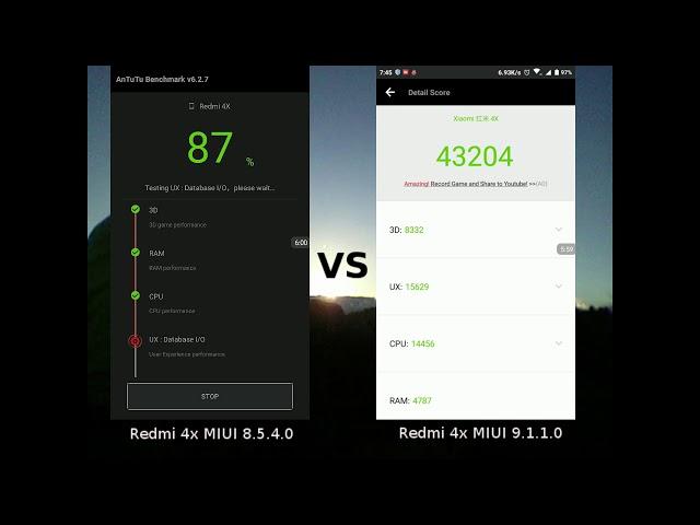 Redmi 4x MIUI 9.1.1.0 Global Stable vs MIUI 8.5.4.0 Benchmark Test