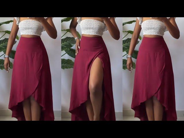 How to cut and sew a simple wrap skirt || How to make a wrap skirt