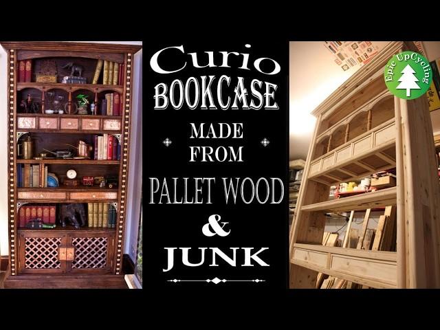 Steampunk Industrial Bookcase made of Pallet Wood, Scrap Copper, Brass, and Up-Cycled Junk.