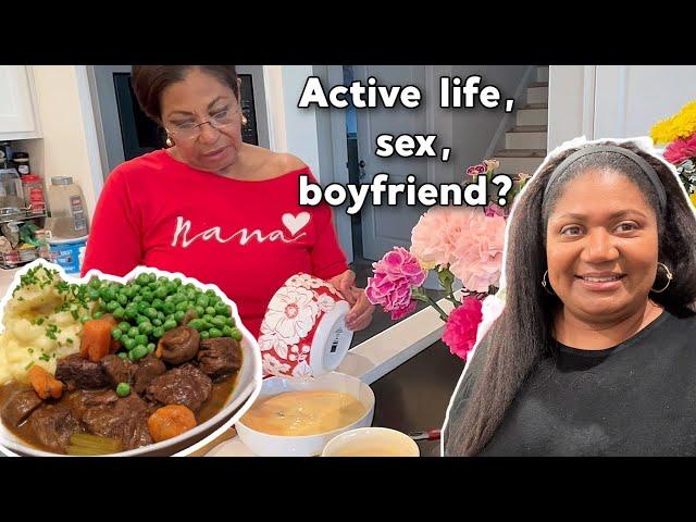 My active  70+  Mother cooks beef stew and shares thoughts on Boyfriend #cookingvlogs #familystory