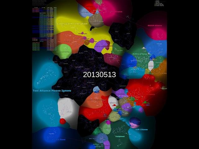 Eve Online influence maps 08.2007 - 08.2021