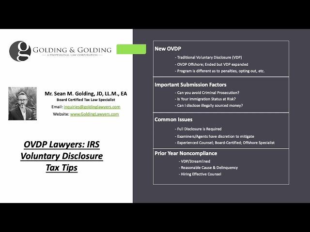 OVDP Lawyers - IRS Voluntary Disclosure Program for Offshore Compliance FBAR & FATCA Tax Tips