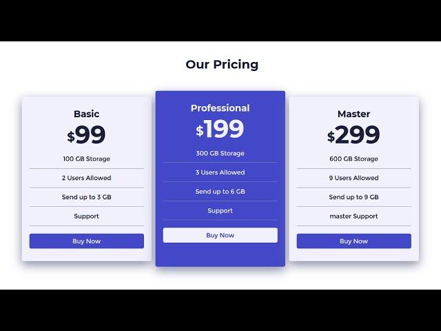 Responsive Pricing table Using Only HTML & CSS