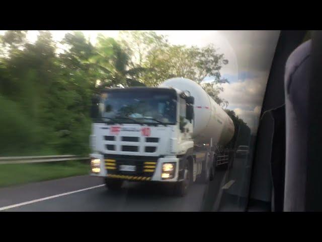 PF 10 White Isuzu Giga EXZ 3340 Tractor Head with White Flammable Gas Tanker in Star Tollway