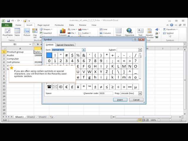 Excel symbol: Inserting special characters and symbols