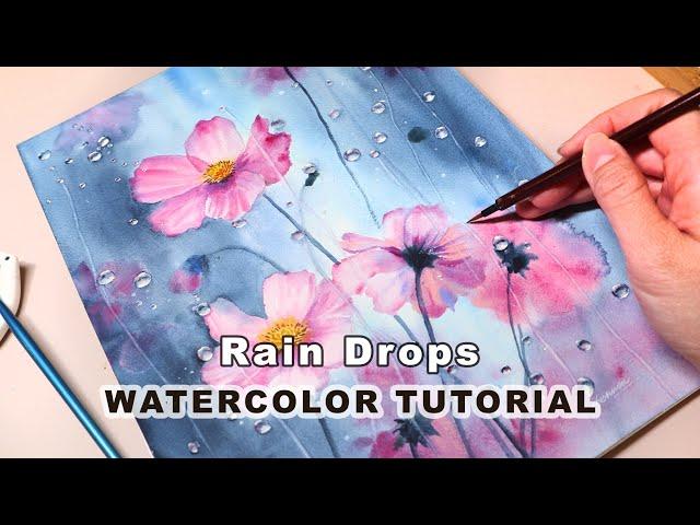 Watercolor Tutorial - How To Paint Flowers With Rain Drops