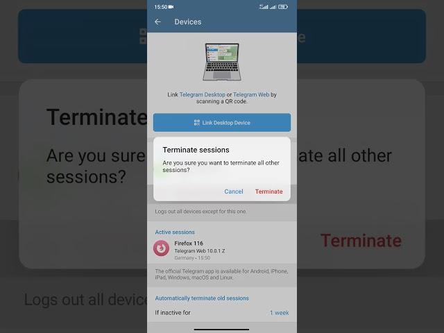 How to terminate active sessions in telegram