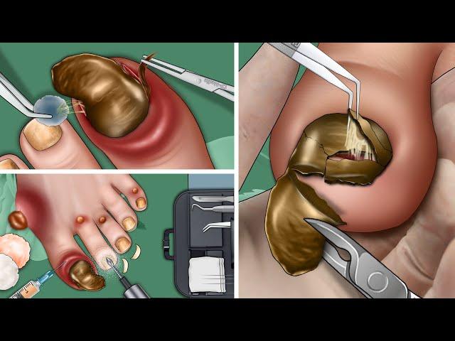 ASMR Best treatment for toe swelling,ingrown nails, perennial toenail removal, deep clean treatment