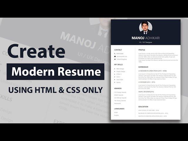 How to create a Resume Using HTML CSS | Resume Design | CV Design