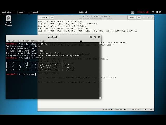 How To add 3D text in kali terminal using Figlet || P.S Networks ||