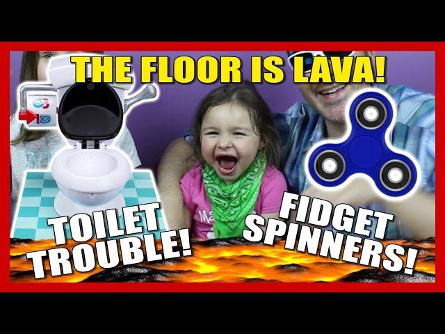 THE FLOOR IS LAVA + TOILET TROUBLE GAME + FIDGET SPINNERS - Happy Family Fun